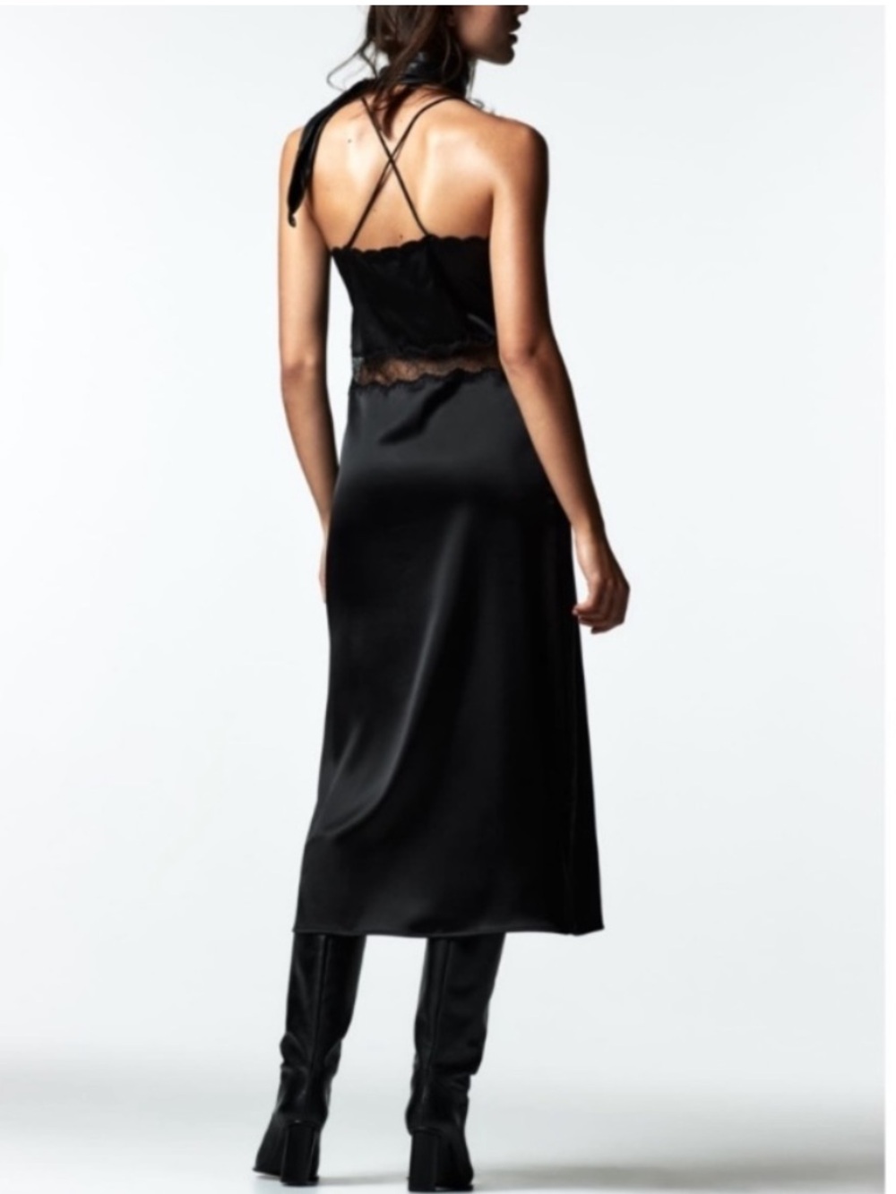 Zara limited edition Black lace slip dress with embroidered trim. xs - Picture 4 of 14